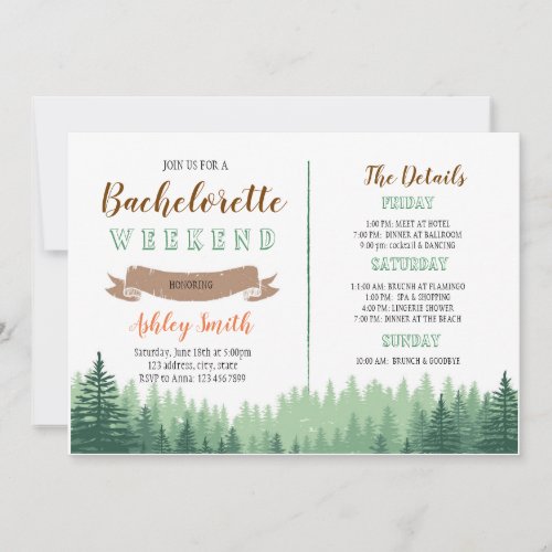 Cabin woods bachelorette with Itinerary invitation