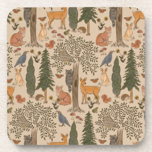 Cabincore Woodland Forest Animals Beverage Coaster