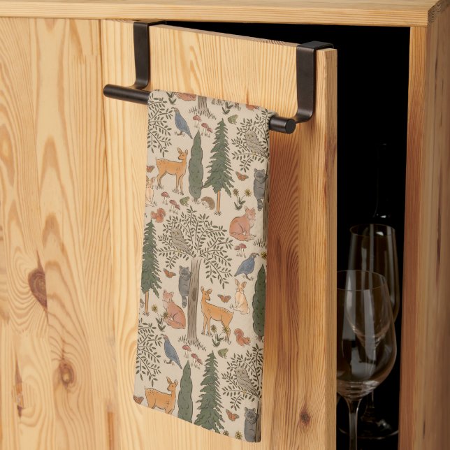 Cabincore Woodland Forest Animals Kitchen Towel (Thirds Fold)