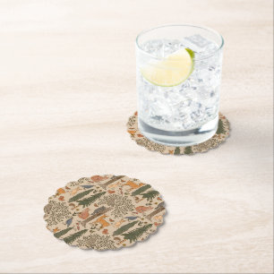 Cabincore Woodland Forest Animals Paper Coaster