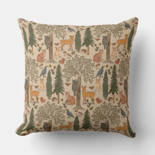 Cabincore Woodland Forest Animals Throw Pillow