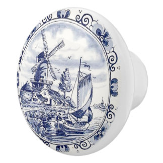 Cabinet Drawer Knob With Dutch Delft Blue Windmill