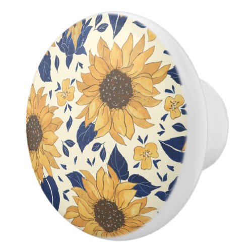 Cabinet Knobs Blue and Yellow Sunflowers Ceramic Knob