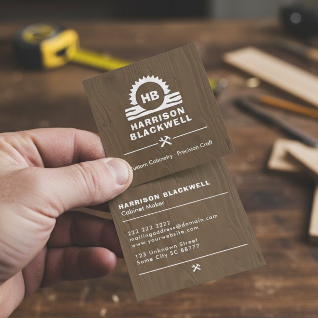 Cabinet Maker Dark Wood Professional Monogram  Square Business Card (Creator Uploaded)