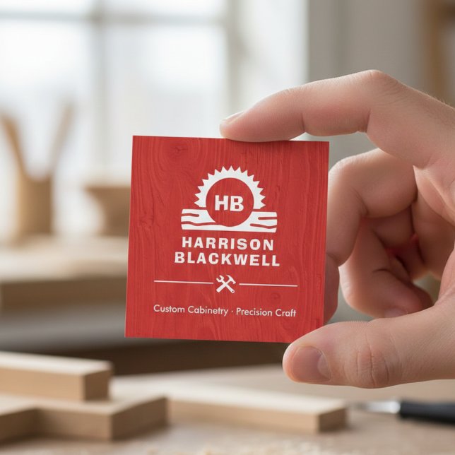 Cabinet Maker Red Wood Professional Monogram  Square Business Card (Creator Uploaded)