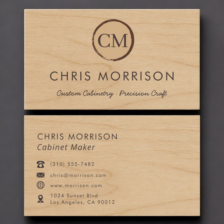 Cabinet Maker Rustic Wood Monogram Professional Business Card