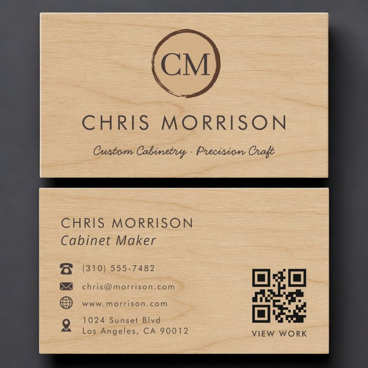 Cabinet Maker Wood QR Code Professional Business Card
