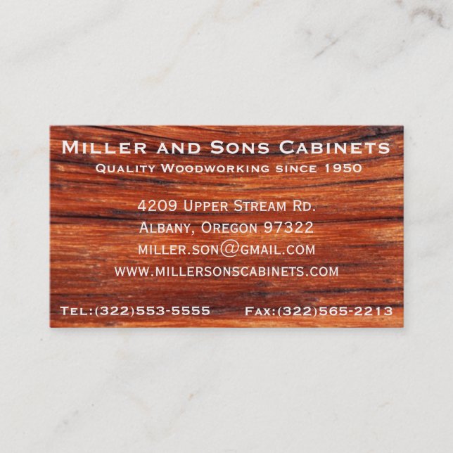 Cabinet Woodworking Carpentry Business Cards (Front)