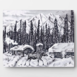 Cabins and Moose Plaque