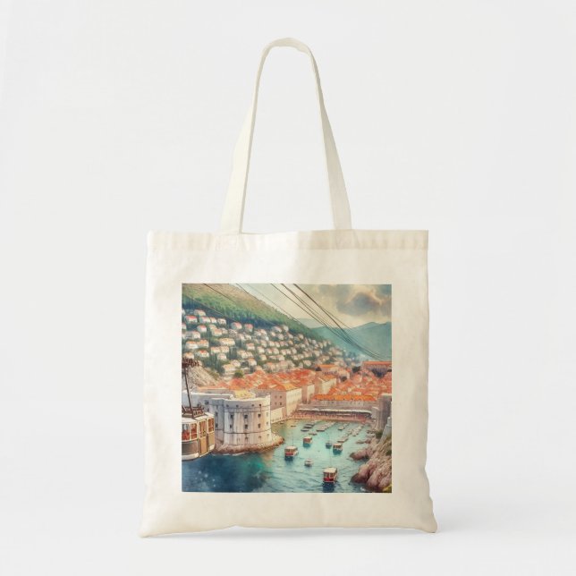 Cable car Dubrovnik Croatia watercolor Tote Bag (Front)