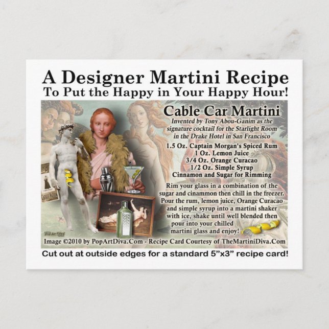 Cable Car Martini Recipe Postcard (Front)