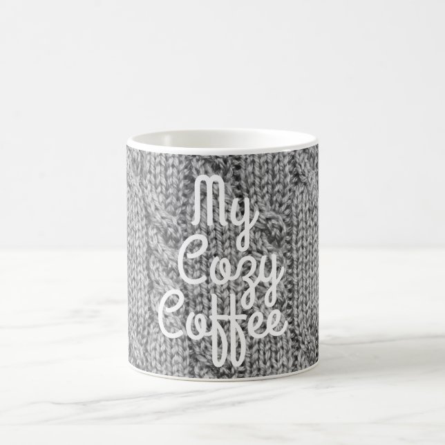 Cable knit sweater cute gray coffee mug (Center)