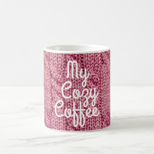 Cable knit sweater cute pink yarn cozy coffee mug