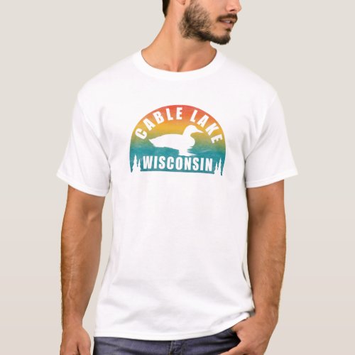 Cable Lake Northern Wisconsin Sunset Loon T_Shirt