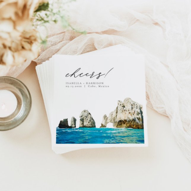 CABO Mexico Watercolor Beach Skyline Wedding Napkins (Creator Uploaded)