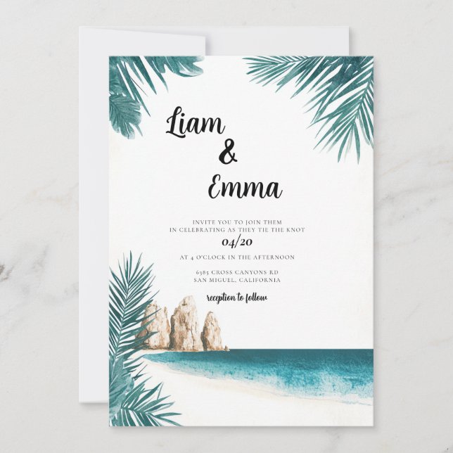Cabo Mexico Wedding Invitation Watercolor (Front)