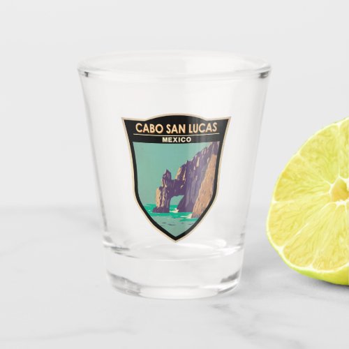 Cabo San Lucas Arch Mexico Retro Distressed Circle Shot Glass