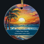 Cabo San Lucas Beach Vacation Ceramic Ornament<br><div class="desc">Cute faux stained glass beachy scene,  personalizable Cabo San Lucas Mexico Trip souvenir. Great for Christmas and family vacation keepsake,  or honeymoon momento.

Customization:
Change Caption and year to make it unique.</div>