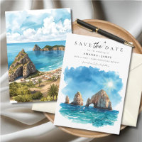 Cabo San Lucas Blue Watercolor Arch Save the Date