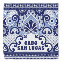 Cabo San Lucas Blue & White Mexican Talavera Tile Bandana