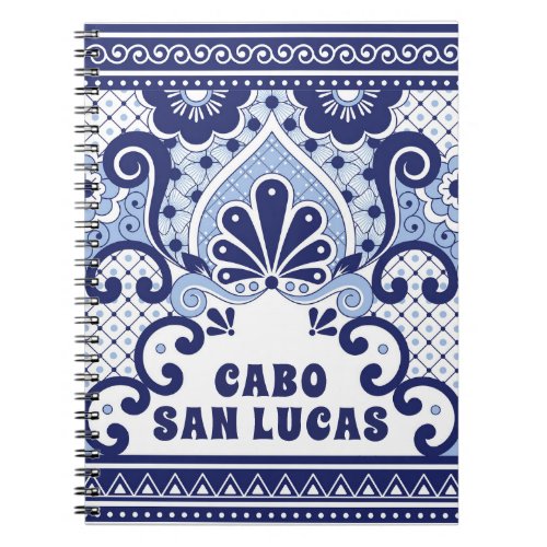 Cabo San Lucas Blue  White Mexican Talavera Tile Notebook