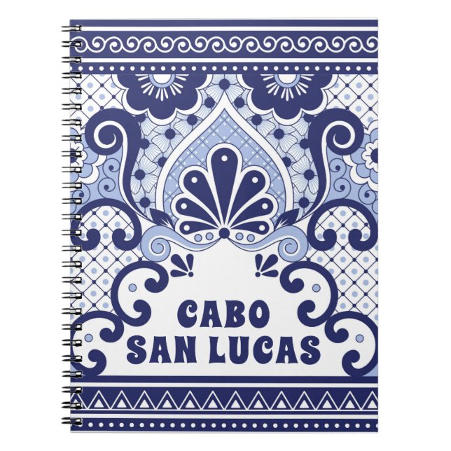 Cabo San Lucas Blue & White Mexican Talavera Tile Notebook (Front)
