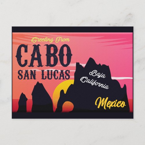 Cabo San Lucas Mexico Arch Vintage retro Sunset Postcard