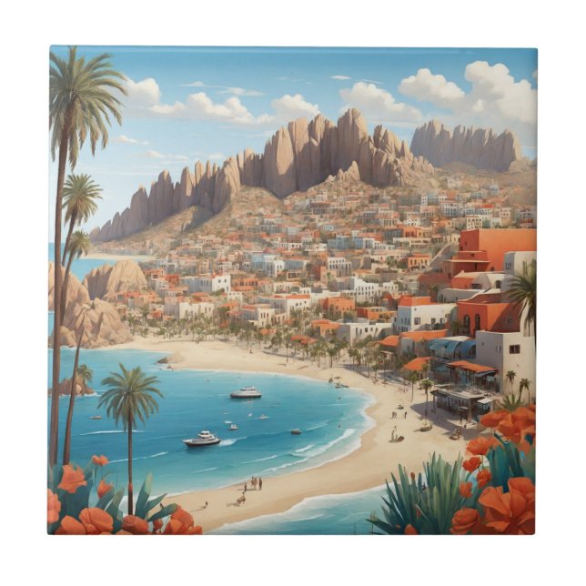 Cabo San Lucas Mexico Beach Ocean Trip Ceramic Tile (Front)