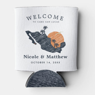 Cabo San Lucas Mexico Navy Map Wedding Welcome Can Cooler