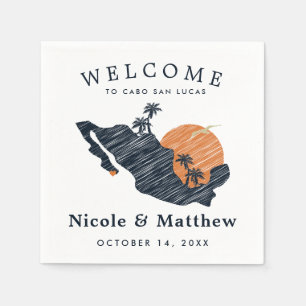Cabo San Lucas Mexico Navy Map Wedding Welcome Napkins