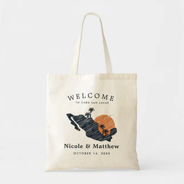 Cabo San Lucas Mexico Navy Map Wedding Welcome Tote Bag | Zazzle