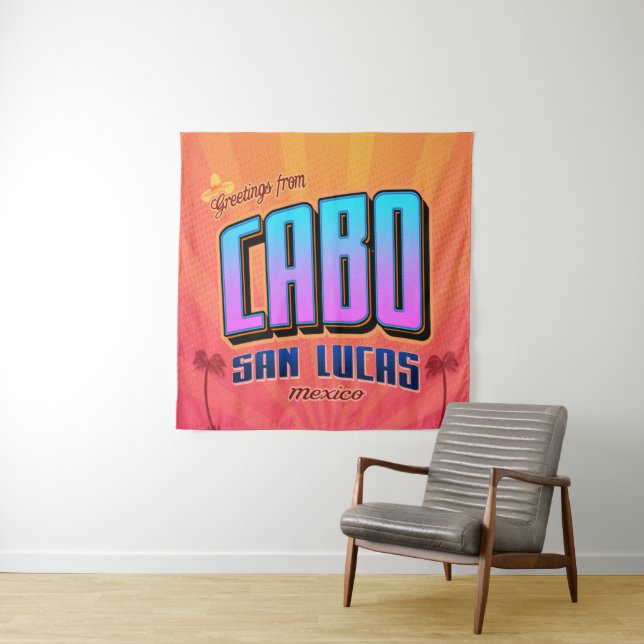 Cabo San Lucas Mexico Retro Wall Art Tapestry (In Situ)