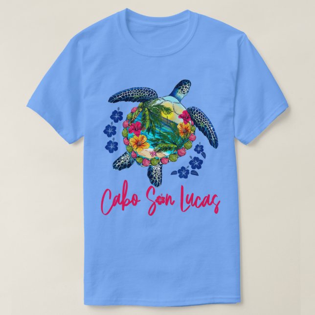 Cabo San Lucas Mexico Sea Turtle  Hibiscus Summer  T-Shirt (Design Front)