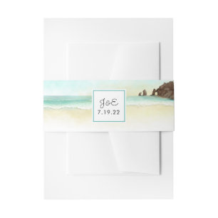 Cabo San Lucas Mexico Watercolor Monogram Wedding Invitation Belly Band