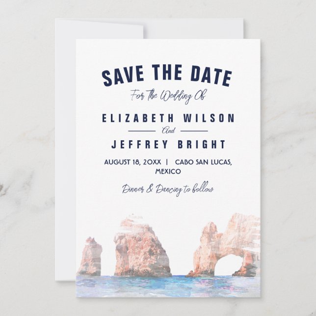 Cabo San Lucas Mexico Watercolor Save the Date Invitation (Front)