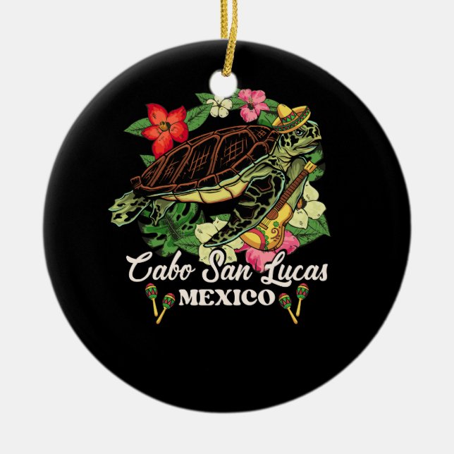 Cabo San Lucas Sea Turtles Mexico Turtle And Flowe Ceramic Ornament (Front)