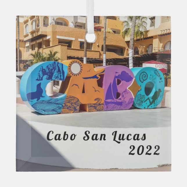 Cabo San Lucas Sign, Glass Ornament (Front)
