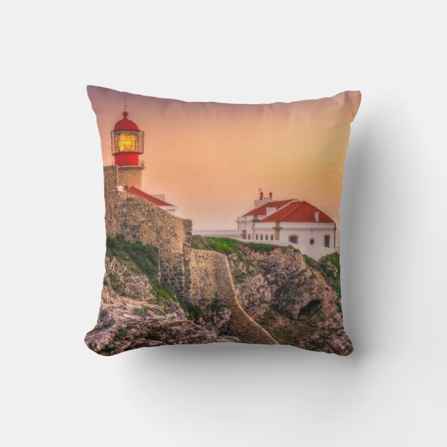Cabo Sao Vicente At The Sunset | Algarve, Portugal Throw Pillow (Front)