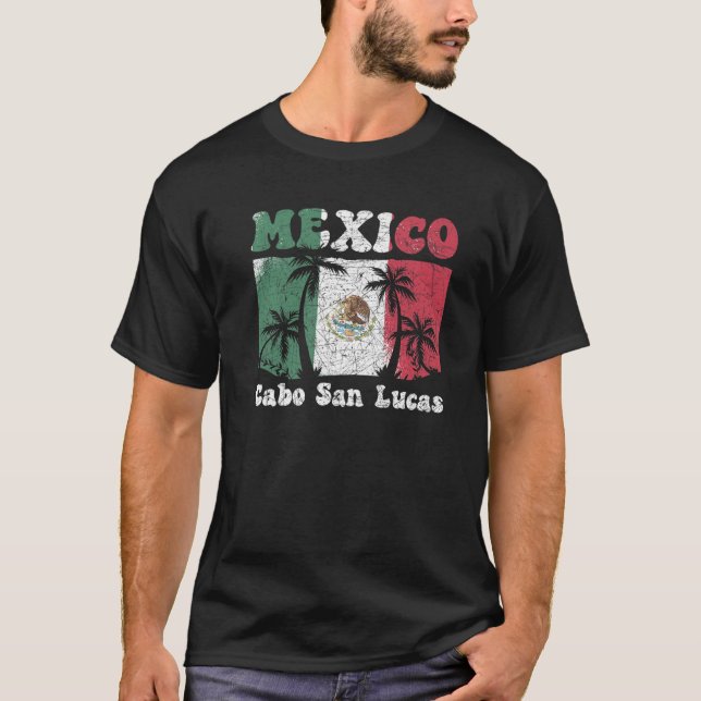 Cabo Summer Vacation Palm Trees Mexican Flag Mexic T-Shirt (Front)