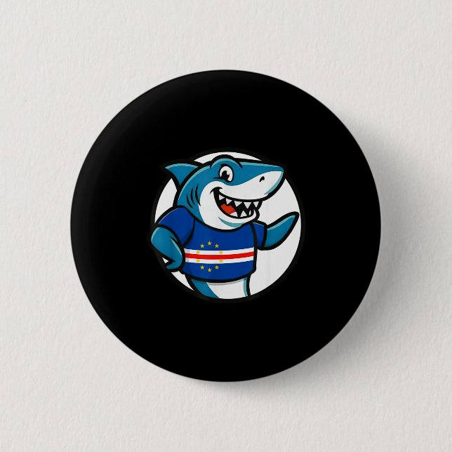 Cabo Verde Flag Shark Funny Cabo Verdean  Button (Front)