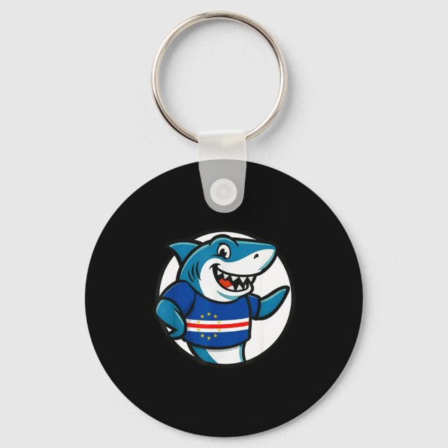 Cabo Verde Flag Shark Funny Cabo Verdean  Keychain (Front)