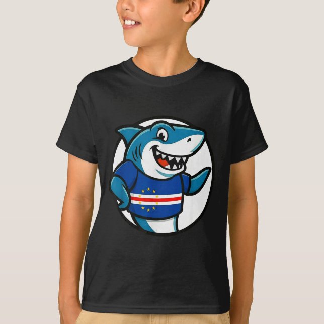 Cabo Verde Flag Shark Funny Cabo Verdean  T-Shirt (Front)