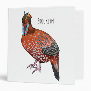 Cabot's tragopan bird cartoon illustration 3 ring binder