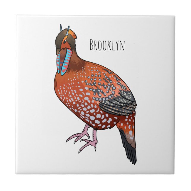 Cabot's tragopan bird cartoon illustration  ceramic tile (Front)