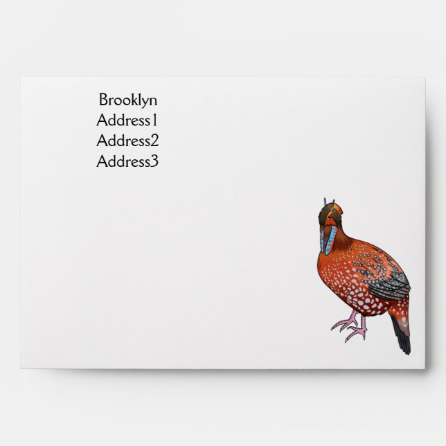 Cabot's tragopan bird cartoon illustration  envelope (Front)