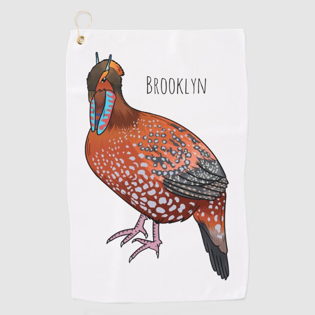 Cabot's tragopan bird cartoon illustration golf towel (Front)