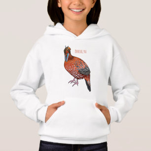 Cabot's tragopan bird cartoon illustration hoodie