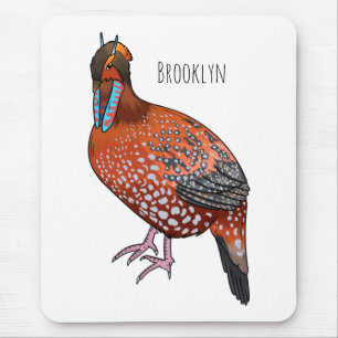 Cabot's tragopan bird cartoon illustration mouse pad
