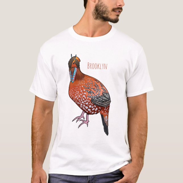 Cabot's tragopan bird cartoon illustration  T-Shirt (Front)