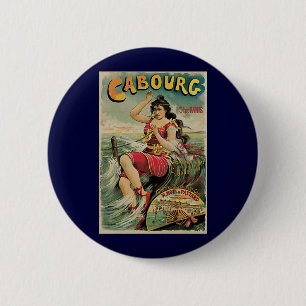 Cabourg, France Beach Resort, Vintage Travel Art Button